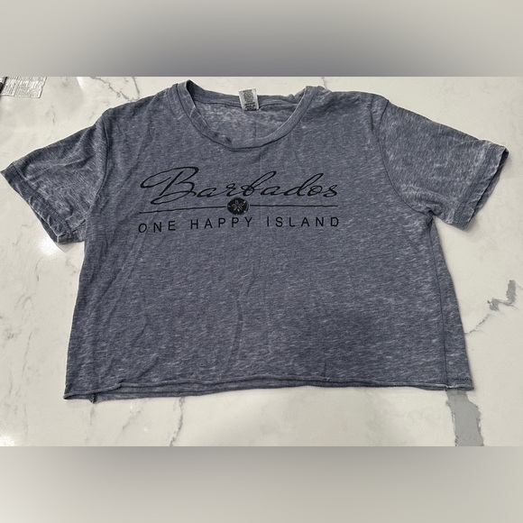 Barbados One Happy Island gray crop top size medium - Picture 1 of 5